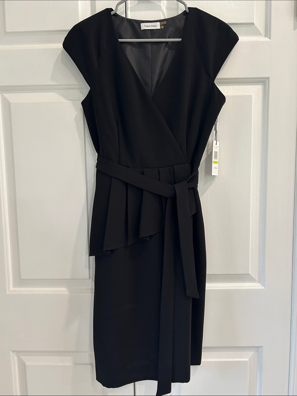 Calvin Klein Black Midi Wrap Dress with Waist Tie